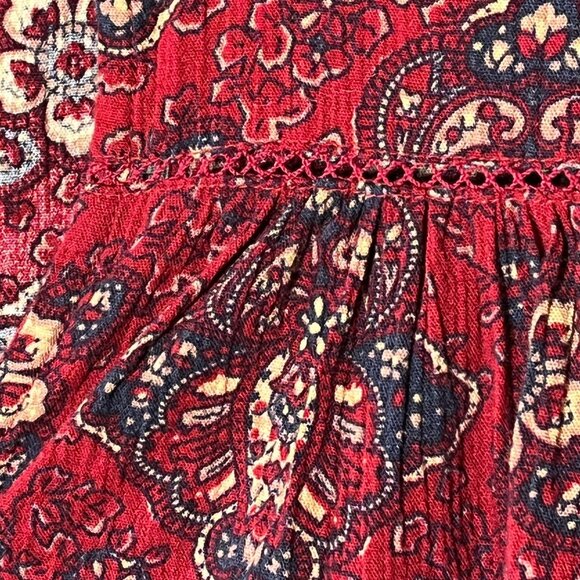 American Eagle XS Red Boho Floral Puff Sleeve Mini Dress - Picture 9 of 12